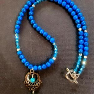 UNIQUE  BEADED 24"BLUE HOWLITE BEAD PENDANT NECKLACE  1 ORIGINAL COMPLIMENTS